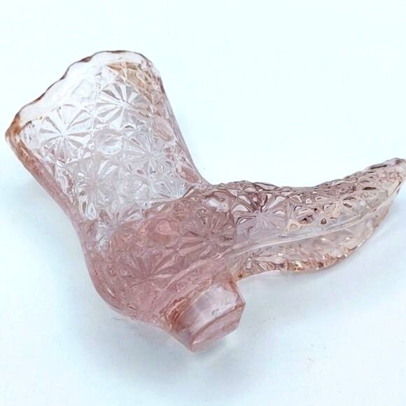 Fenton Glass Daisy & Button Light Rose Pink High Top Victorian Boot Shoe Vintage - Picture 3 of 6